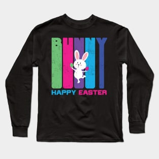 Bunny Happy Easter - Colorful Cute Easter Eggs Gift - Grunge Long Sleeve T-Shirt